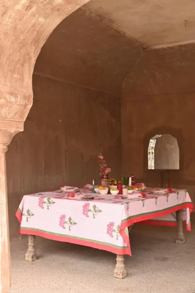 Inner Child Pink Hydrangea Blockprint Tablecloth In Pink