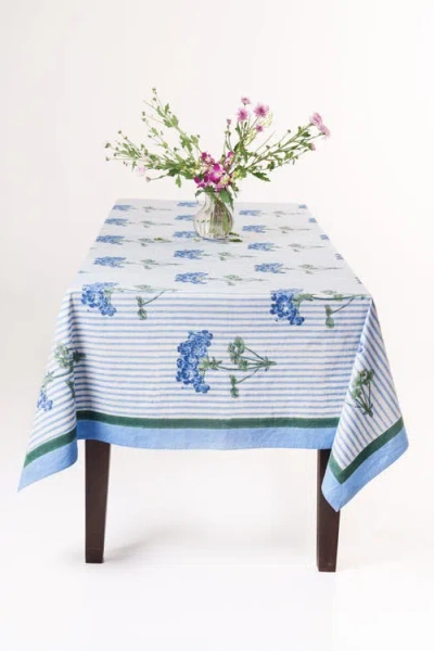 Inner Child Hydrangea Blockprint Tablecloth In Blue