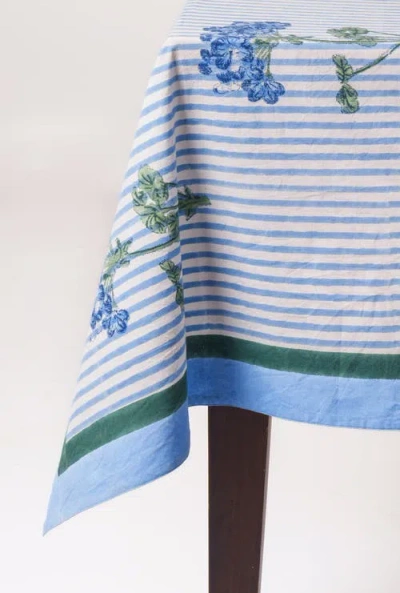 Inner Child Hydrangea Blockprint Tablecloth In Blue