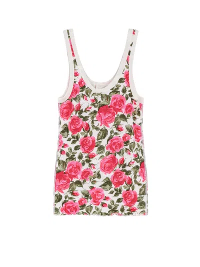 Chloé Cotton Henley Tank Top With All-over Floral Pattern In Red