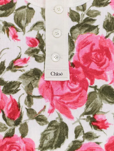 Chloé Cotton Henley Tank Top With All-over Floral Pattern In Red