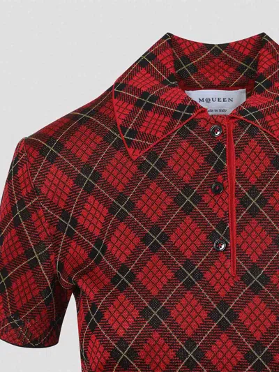 Alexander Mcqueen Microcheck Polo Shirt Lurex Collar Detail In Multi