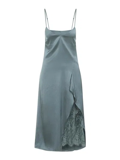 Acne Studios Satin Dress Woman Sage Green In Blue