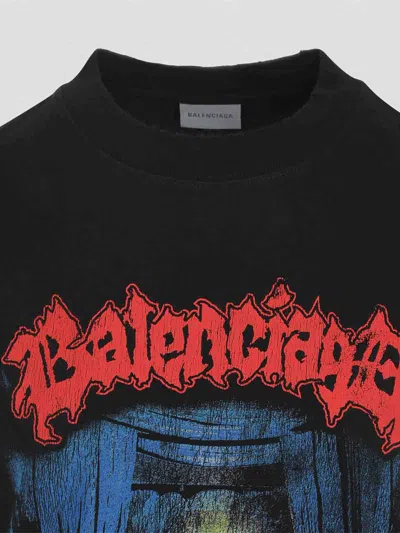 Balenciaga Medium Fit Graphic Crew Neck T Shirt In Black