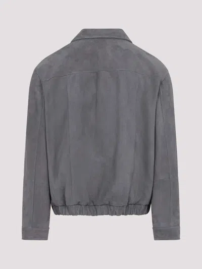Brunello Cucinelli Suede Jacket Collared Design Elasticated Hem Pockets In Multi