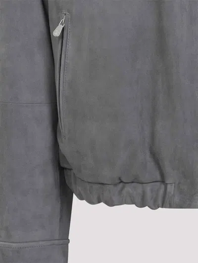 Brunello Cucinelli Suede Jacket Collared Design Elasticated Hem Pockets In Multi