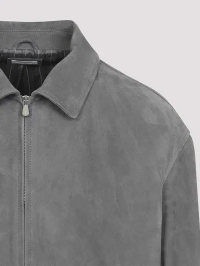 Brunello Cucinelli Suede Jacket Collared Design Elasticated Hem Pockets In Multi
