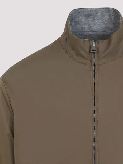 Canali Reversible Technical Zip-up Jacket In Brown