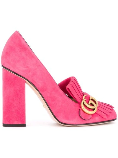 Gucci Marmont Suede Loafer Pumps In Pink