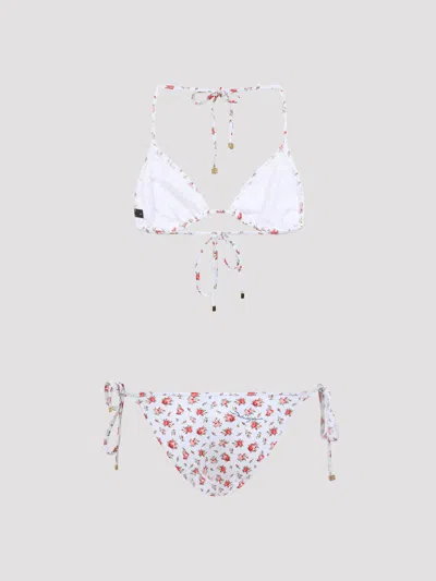 Dolce & Gabbana Small Rose-print Triangle Bikini In Multi
