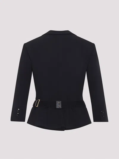 Elisabetta Franchi Jacket In Stretch Technical Fabric With Belt In Blue
