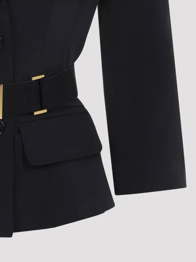 Elisabetta Franchi Jacket In Stretch Technical Fabric With Belt In Blue
