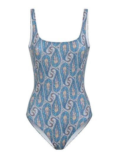 Etro Floral Backless One-piece Swimsuit In Blue