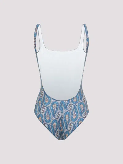 Etro Floral Backless One-piece Swimsuit In Blue