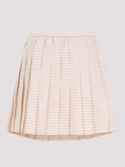 Moncler Checked Pleated Mid Rise Cotton Polyester Skirt In Nude