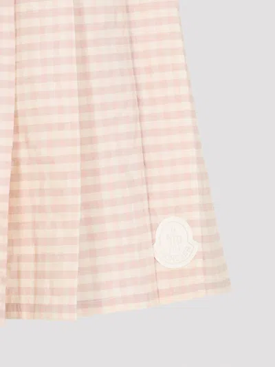 Moncler Checked Pleated Mid Rise Cotton Polyester Skirt In Nude