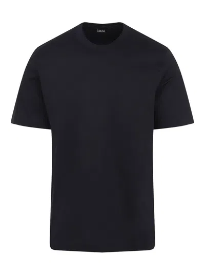 Zegna Navy Blue Piquet Cotton T-shirt In Blue