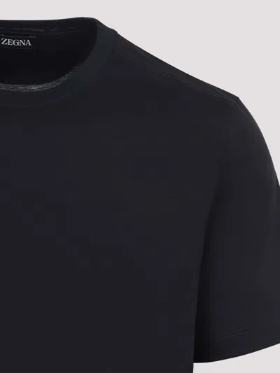 Zegna Navy Blue Piquet Cotton T-shirt In Blue