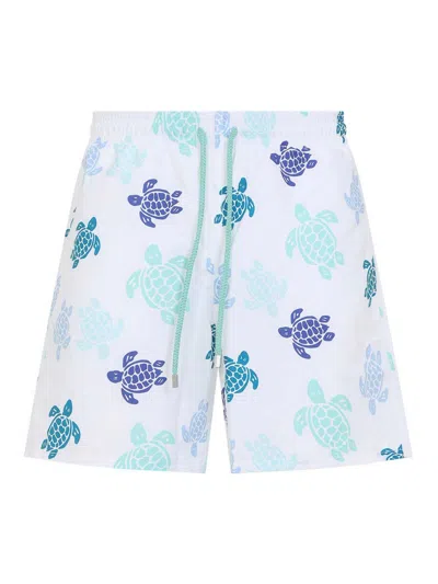 Vilebrequin Men Swim Shorts Tortues Multicolores In White