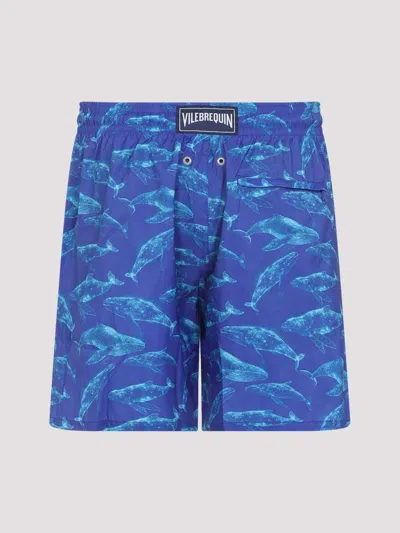 Vilebrequin Men Long Ultra-light And Packable Swim Shorts Sparkling Whales In Blue