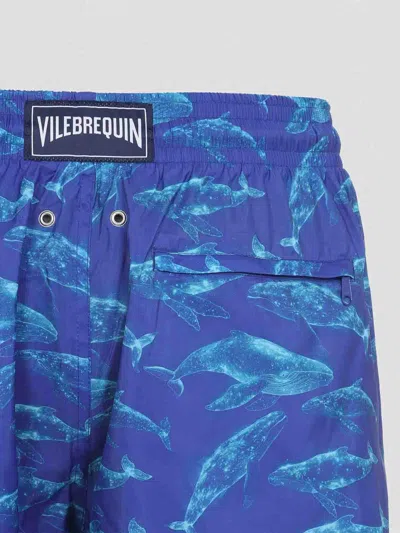 Vilebrequin Men Long Ultra-light And Packable Swim Shorts Sparkling Whales In Blue