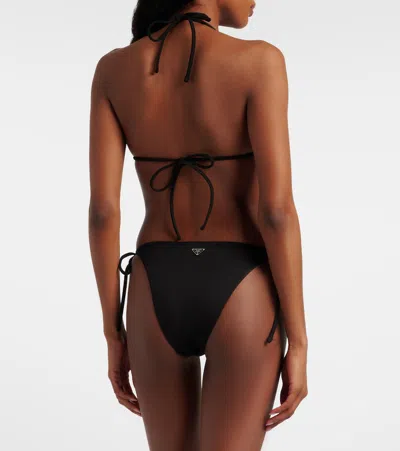 Prada Logo Triangle Bikini Top In Black
