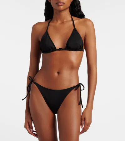 Prada Logo Triangle Bikini Top In Black