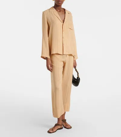 Saint Laurent Striped Silk Pajama Pants In Brown