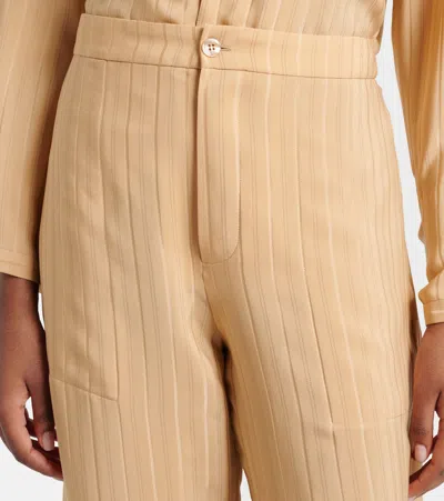 Saint Laurent Striped Silk Pajama Pants In Brown