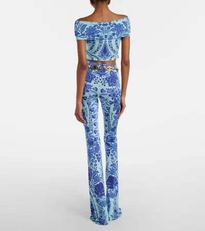 Etro Printed Jersey Flared Leggings In Blue