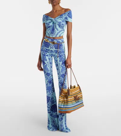 Etro Printed Jersey Flared Leggings In Blue