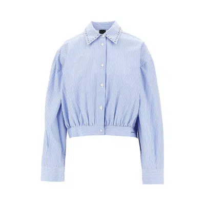 Pinko Charita Light Blue Shirt With Embellished Classic Collar And All-over Striped Motif In Cotton Woman