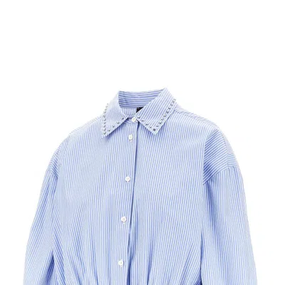 Pinko Charita Light Blue Shirt With Embellished Classic Collar And All-over Striped Motif In Cotton Woman