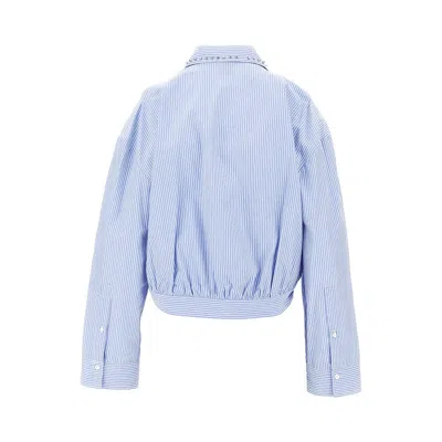 Pinko Charita Light Blue Shirt With Embellished Classic Collar And All-over Striped Motif In Cotton Woman