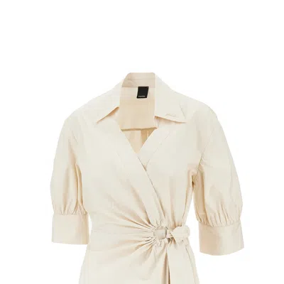 Pinko Wrap Dress Knee Length Puff Sleeves In Neutral