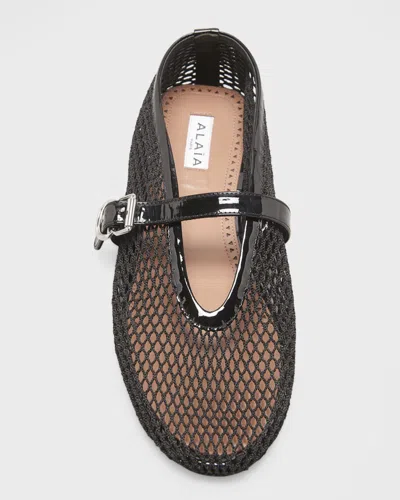 Alaïa Alaia Women Ballet Flats Mesh Ballerinas With Patent Leather Profiles In Black