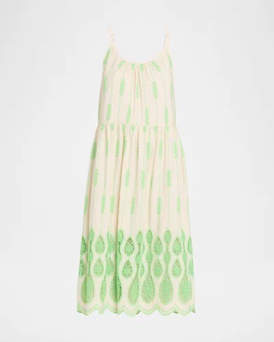 Ramy Brook Sandra Embroidered Lace Inset Border Dress In Green