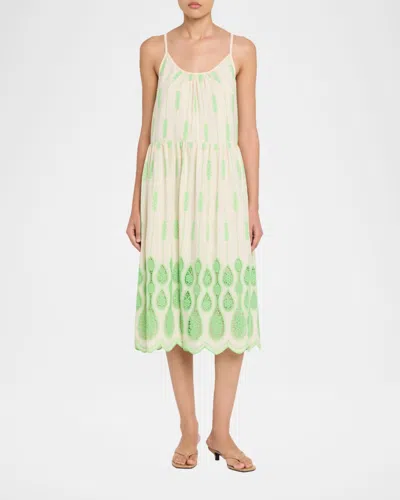 Ramy Brook Sandra Embroidered Lace Inset Border Dress In Green