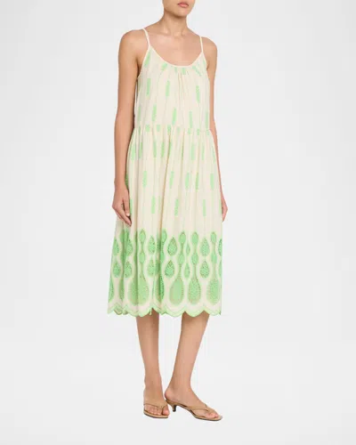 Ramy Brook Sandra Embroidered Lace Inset Border Dress In Green