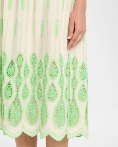 Ramy Brook Sandra Embroidered Lace Inset Border Dress In Green