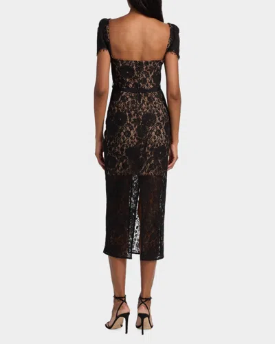 Self-portrait Belted Embellished Cotton-blend Lace Midi Dress In Black
