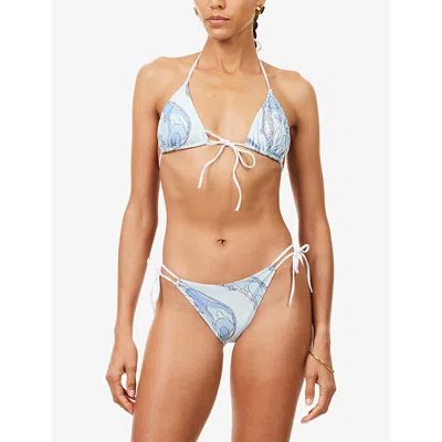 Pucci Womens Pale Blue Orchidee Printed Triangle Bikini Top In Blue