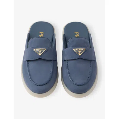 Prada Nubuck Mules In Blue