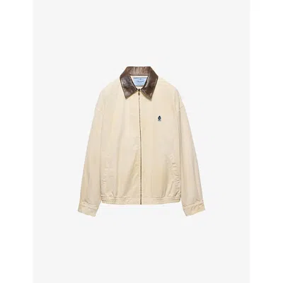 Prada Embroidered Garment-dyed Old Gabardine Blouson Jacket In Neutral