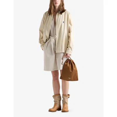 Prada Embroidered Garment-dyed Old Gabardine Blouson Jacket In Neutral