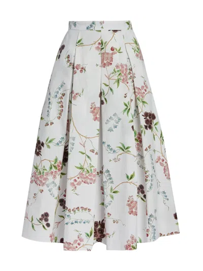 Erdem Chintz Floral Pleated Organic Cotton Poplin A-line Midi Skirt In Burgundy