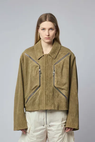 Rick Owens Heizer Mac Leather Jacket In Brown