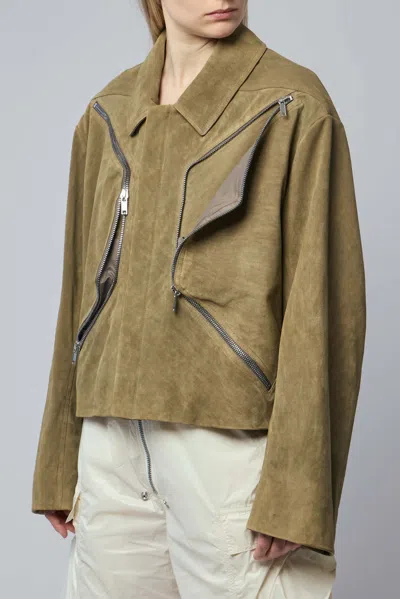 Rick Owens Heizer Mac Leather Jacket In Brown