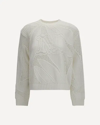 Max Mara Embroidered Cotton Sweater In White