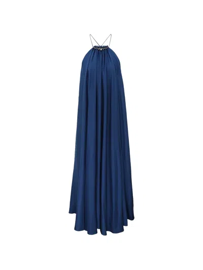 Zimmermann Womens Dark Cobalt Aster Gathered-bead Silk Maxi Dress Xl In Blue